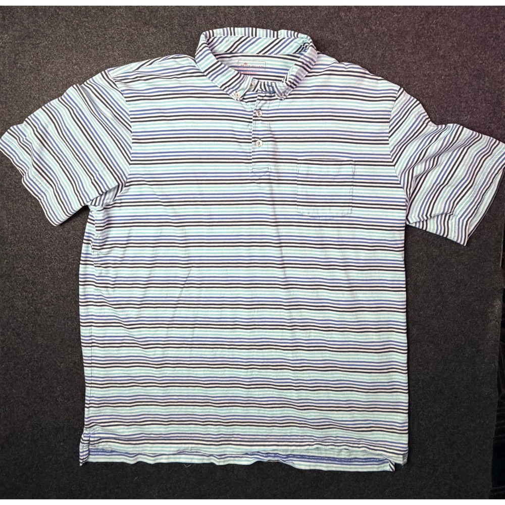 Peter Millar Mens XL Pima Cotton Striped Short Sleeve Polo Shirt Blue Teal